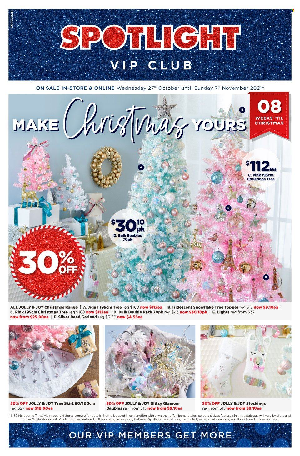 thumbnail - Spotlight mailer - 27.10.2021 - 07.11.2021 - Sales products - bauble, tree skirt, tree topper, christmas tree, garland. Page 1.