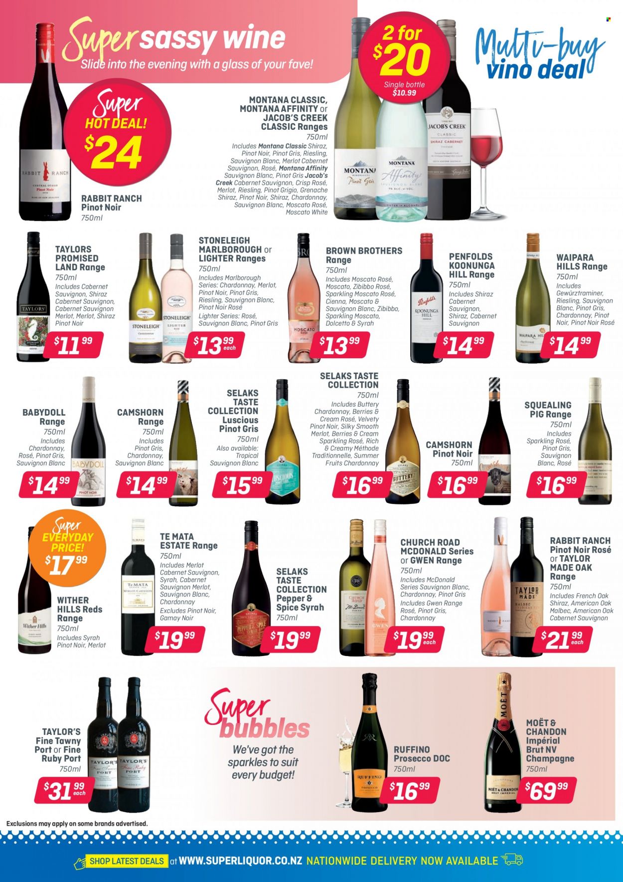 thumbnail - Super Liquor mailer - 01.11.2021 - 14.11.2021 - Sales products - Cabernet Sauvignon, red wine, Riesling, sparkling wine, white wine, champagne, prosecco, Chardonnay, wine, Merlot, Moët & Chandon, Pinot Noir, Rabbit Ranch, Wither Hills, Syrah, Moscato, Jacob's Creek, Shiraz, Grenache, Pinot Grigio, Sauvignon Blanc, rosé wine, BROTHERS. Page 8.