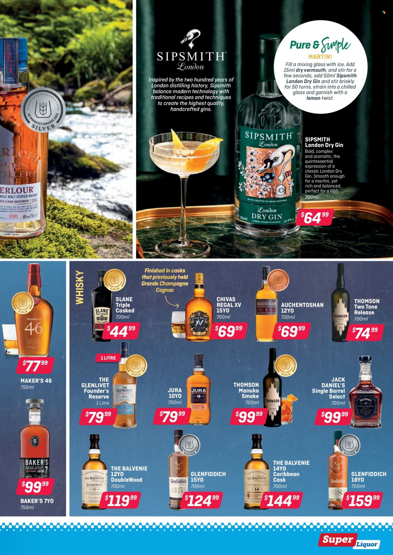 Super Liquor mailer - 01.11.2021 - 14.11.2021 - Sales products - champagne, cognac, gin, Vermouth, Jack Daniel's, Auchentoshan, Chivas Regal, Martini, Glenfiddich, whisky. Page 11.