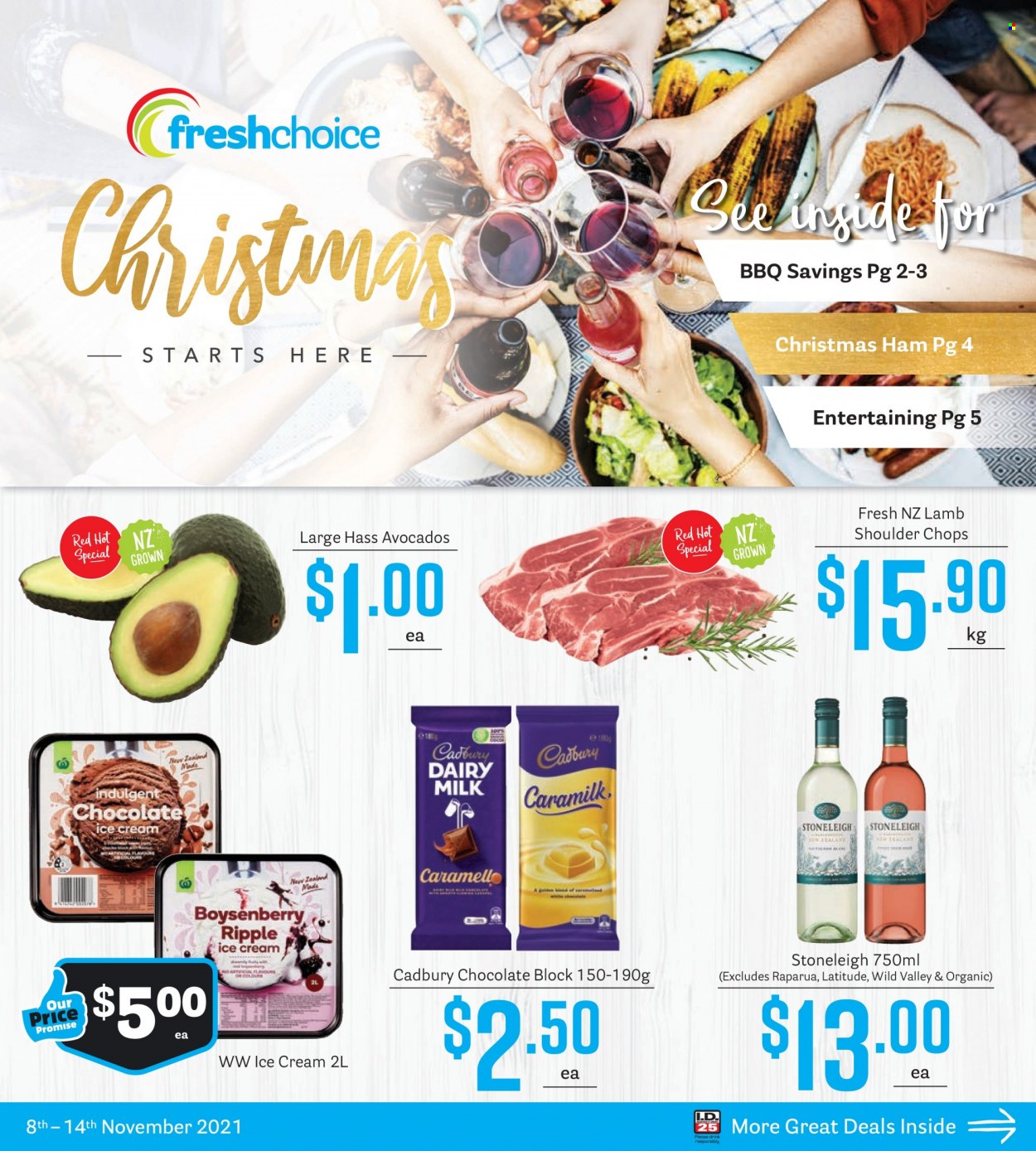 thumbnail - Fresh Choice mailer - 08.11.2021 - 14.11.2021 - Sales products - avocado, ham, ice cream, Cadbury, Dairy Milk. Page 1.
