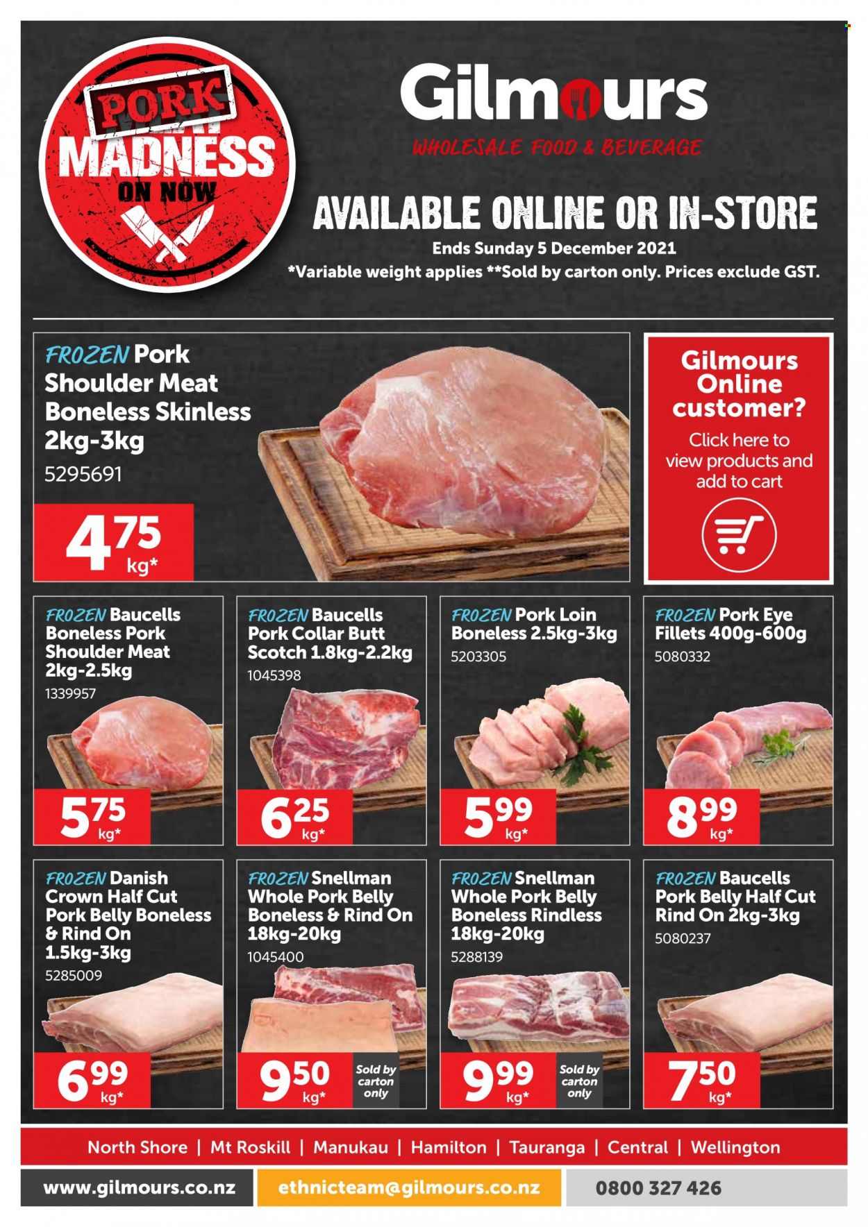 thumbnail - Gilmours mailer - 08.11.2021 - 14.11.2021 - Sales products - pork belly, pork loin, pork meat, pork shoulder. Page 1.