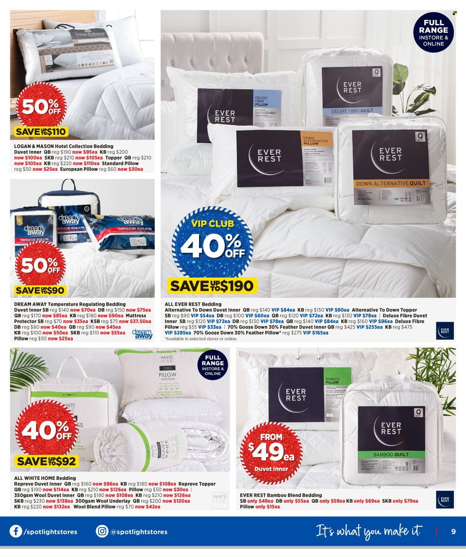 thumbnail - Spotlight mailer - 17.11.2021 - 05.12.2021 - Sales products - bedding, duvet, topper, pillow, quilt, mattress protector. Page 9.