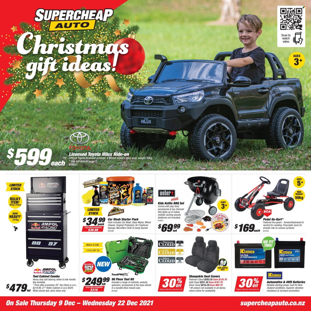 SuperCheap Auto mailer - 09.12.2021 - 22.12.2021 - Sales products - wipes, cleaner, sponge, tool set, cabinet, tool cabinets, charcoal, go-kart, car seat cover, car battery, automotive batteries, air freshener, tires. Page 1.