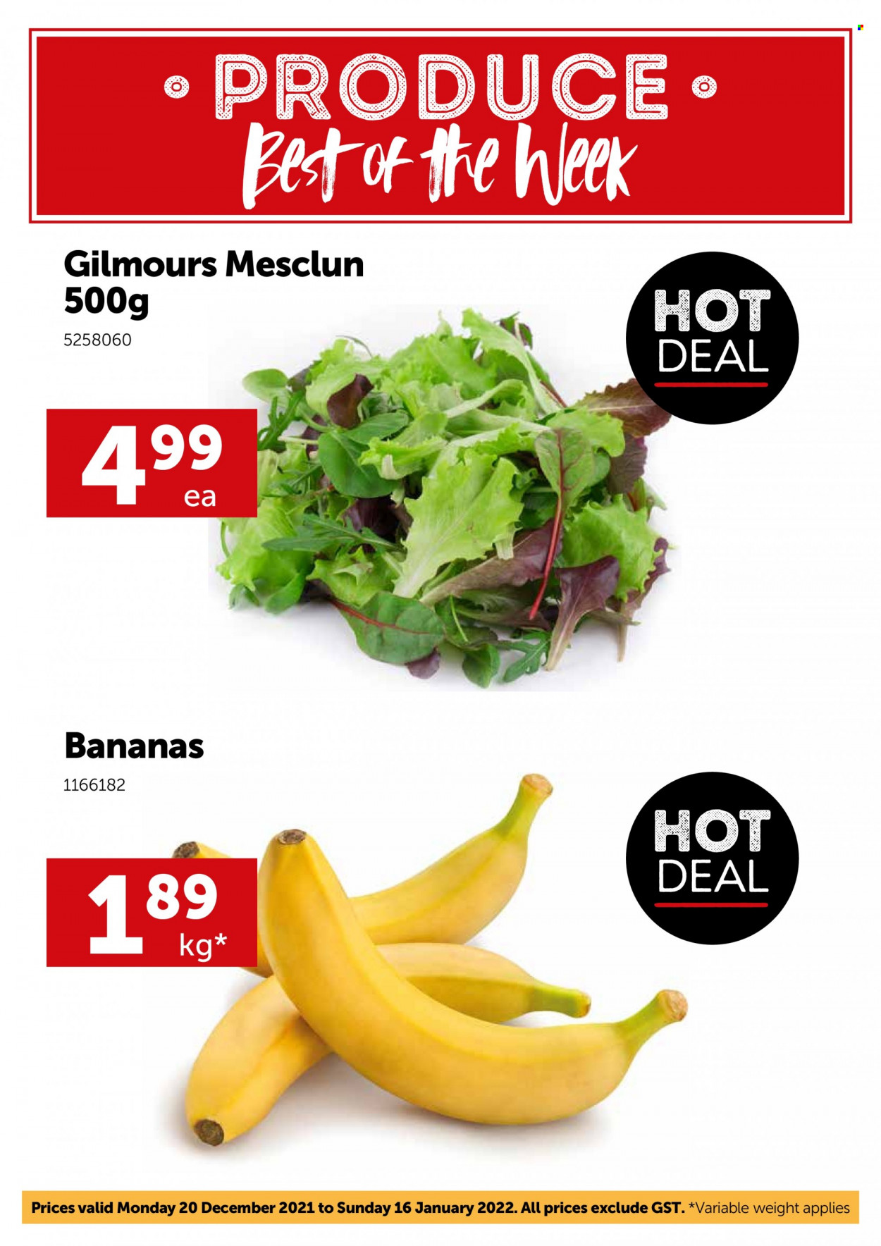 thumbnail - Gilmours mailer - 20.12.2021 - 16.01.2022 - Sales products - mesclun, bananas. Page 2.