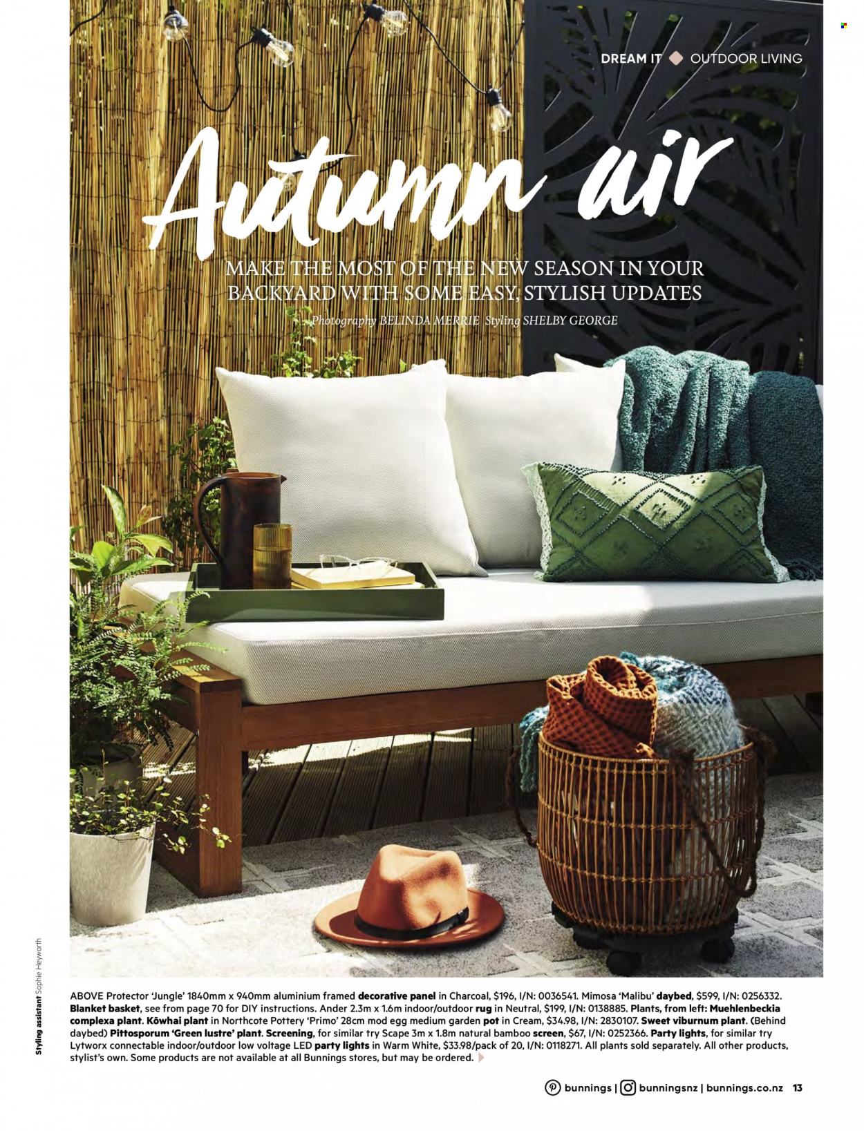 thumbnail - Bunnings Warehouse mailer - Sales products - daybed, basket, pot, blanket, rug. Page 13.