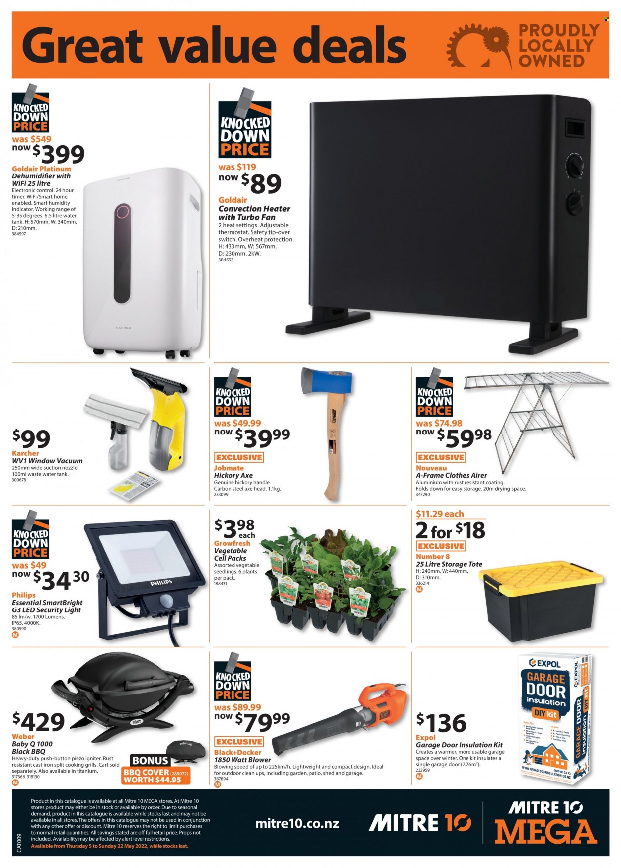 thumbnail - Mitre 10 mailer - 05.05.2022 - 22.05.2022 - Sales products - water tank, Philips, tank, Black & Decker, blower, Axe, cart, Kärcher, storage tote, shed, Weber. Page 24.