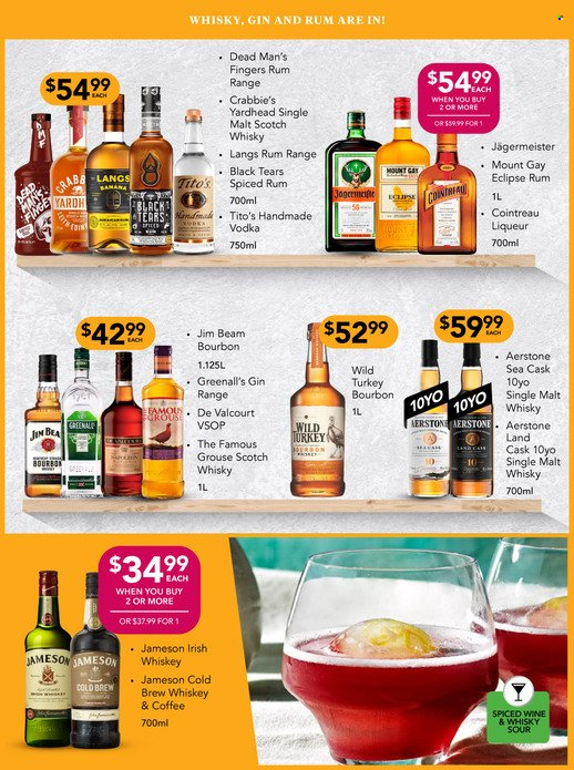 thumbnail - Liquorland mailer - 09.05.2022 - 22.05.2022 - Sales products - coffee, wine, bourbon, gin, liqueur, rum, spiced rum, vodka, whiskey, irish whiskey, Jameson, Jägermeister, Cointreau, The Famous Grouse, Jim Beam, scotch whisky, whisky. Page 4.