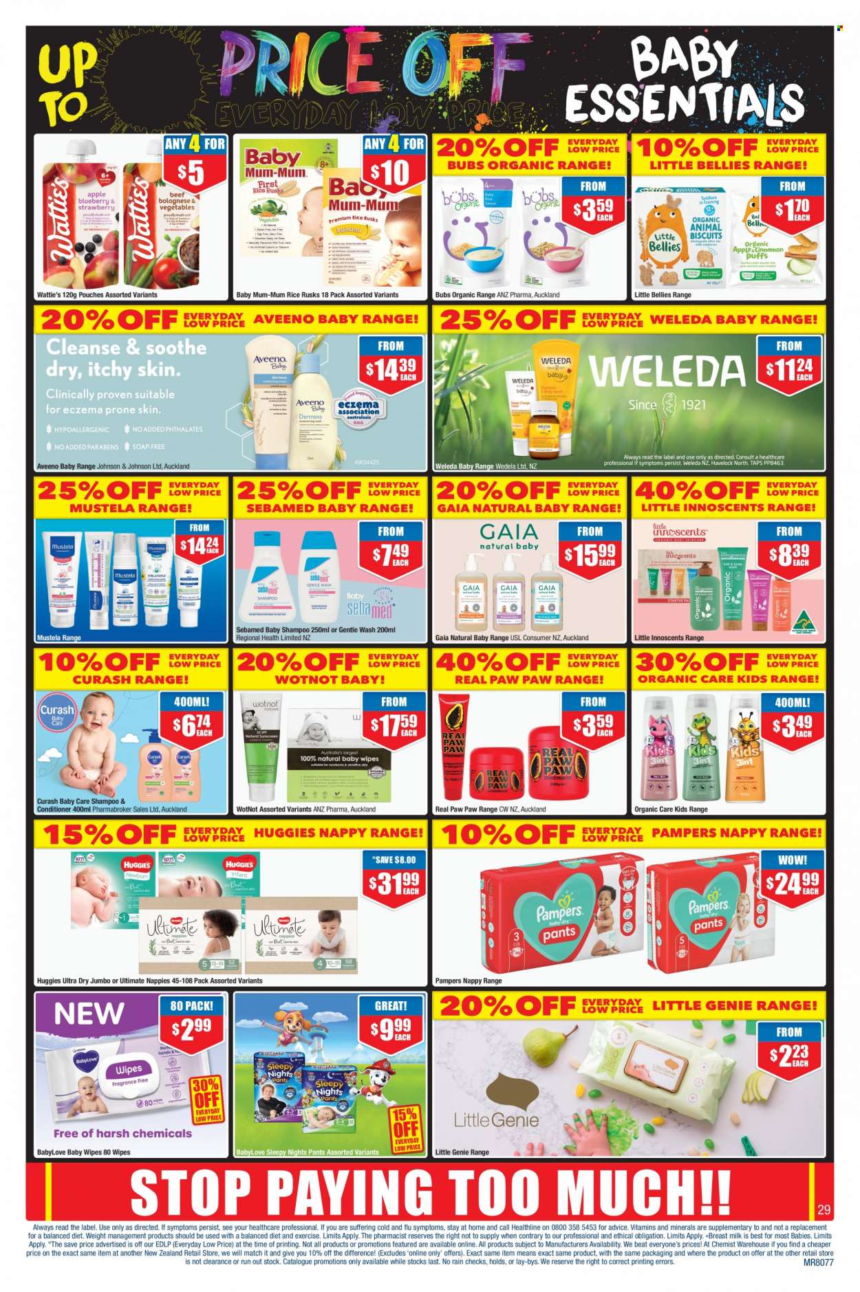 thumbnail - Chemist Warehouse mailer - 09.05.2022 - 22.05.2022 - Sales products - wipes, Huggies, Pampers, pants, baby wipes, nappies, Johnson's, BabyLove, Aveeno, Sebamed, Gaia, shampoo, conditioner, Mum. Page 29.