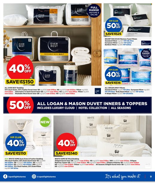 thumbnail - Spotlight mailer - 11.05.2022 - 29.05.2022 - Sales products - bedding, duvet, topper, pillow, quilt, wool quilt, mattress protector. Page 9.