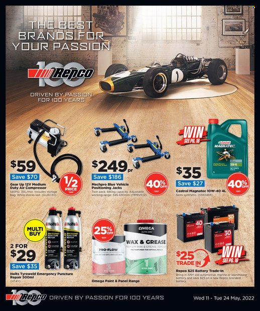 thumbnail - Repco mailer - 11.05.2022 - 24.05.2022 - Sales products - vehicle, air compressor, Mechpro Blue, Castrol. Page 1.