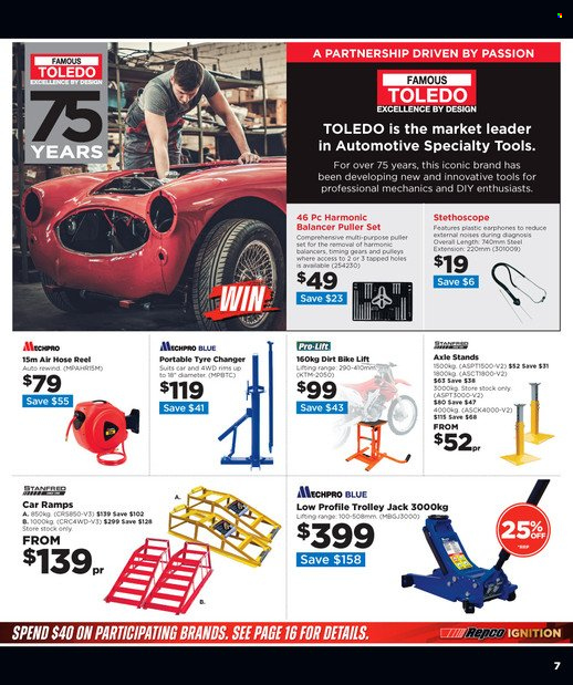 thumbnail - Repco mailer - 11.05.2022 - 24.05.2022 - Sales products - trolley, air hose, Mechpro Blue, car ramps, tyre changer, leader. Page 7.