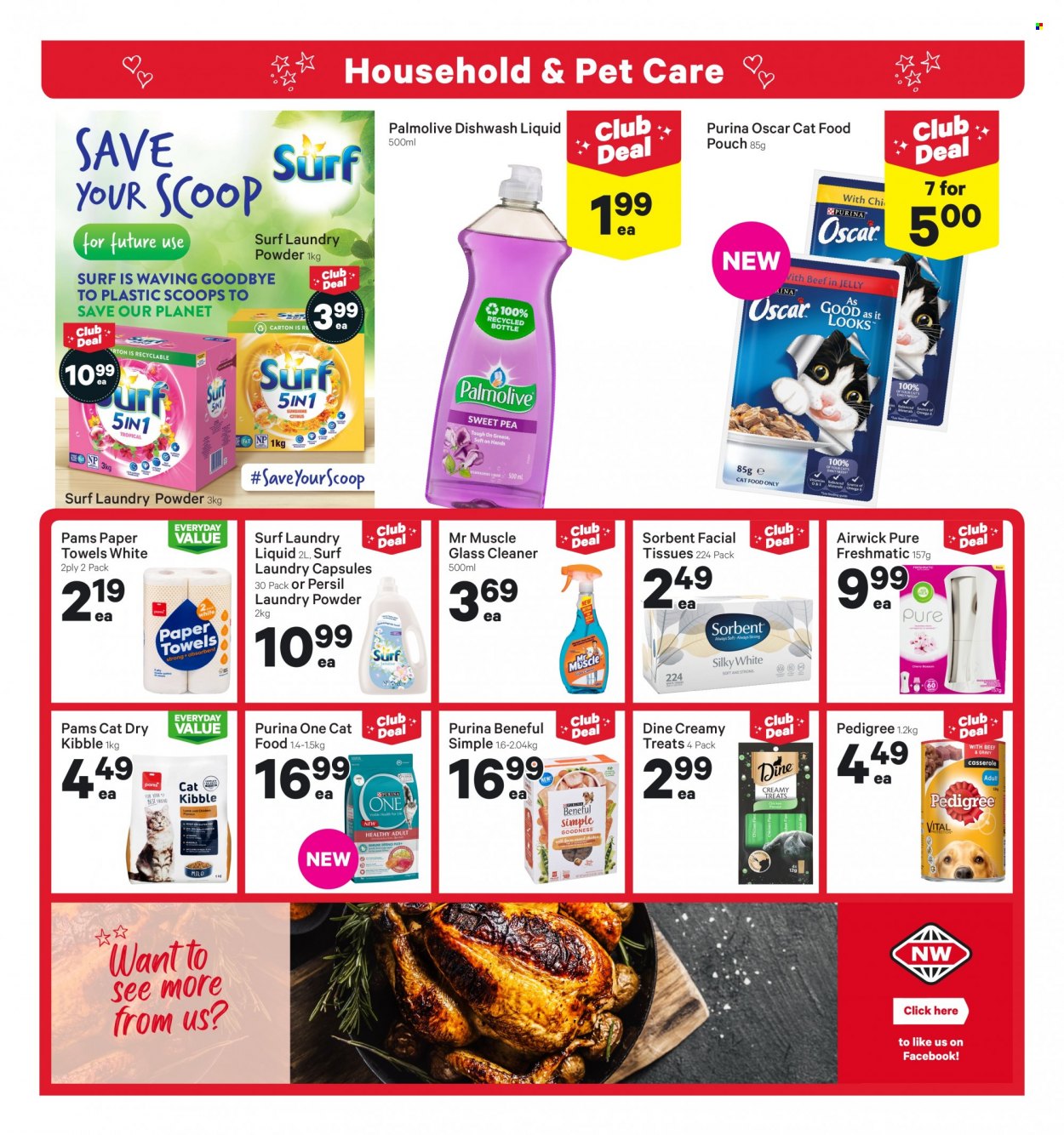 thumbnail - New World mailer - 16.05.2022 - 22.05.2022 - Sales products - tissues, kitchen towels, paper towels, cleaner, glass cleaner, Mr. Muscle, Persil, laundry detergent, laundry powder, laundry capsules, Surf, dishwashing liquid, Palmolive, facial tissues, Air Wick, animal food, cat food, Purina, Pedigree. Page 17.
