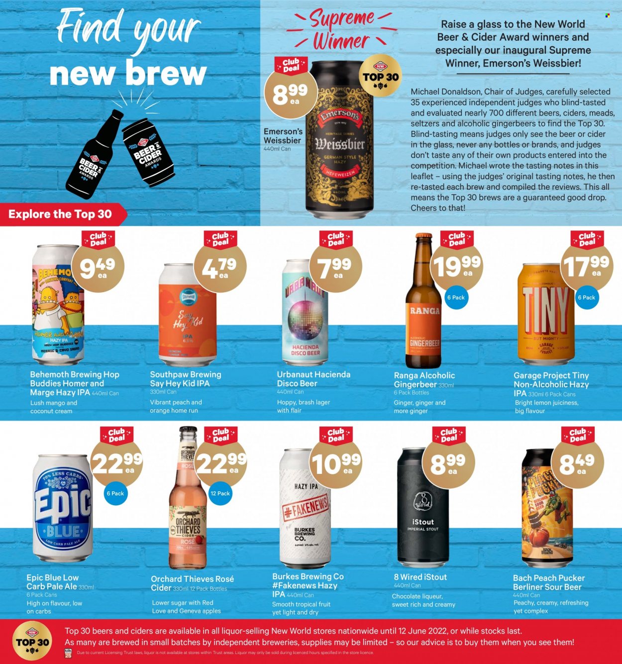 thumbnail - New World mailer - 16.05.2022 - 22.05.2022 - Sales products - ginger, oranges, coconut, apples, chocolate, wine, rosé wine, chocolate liqueur, cider, Lager, IPA. Page 18.