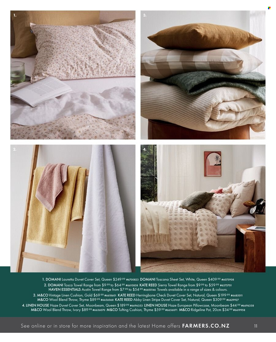 thumbnail - Farmers mailer - Sales products - pot, cushion, duvet, linens, pillowcase, quilt cover set, towel. Page 11.