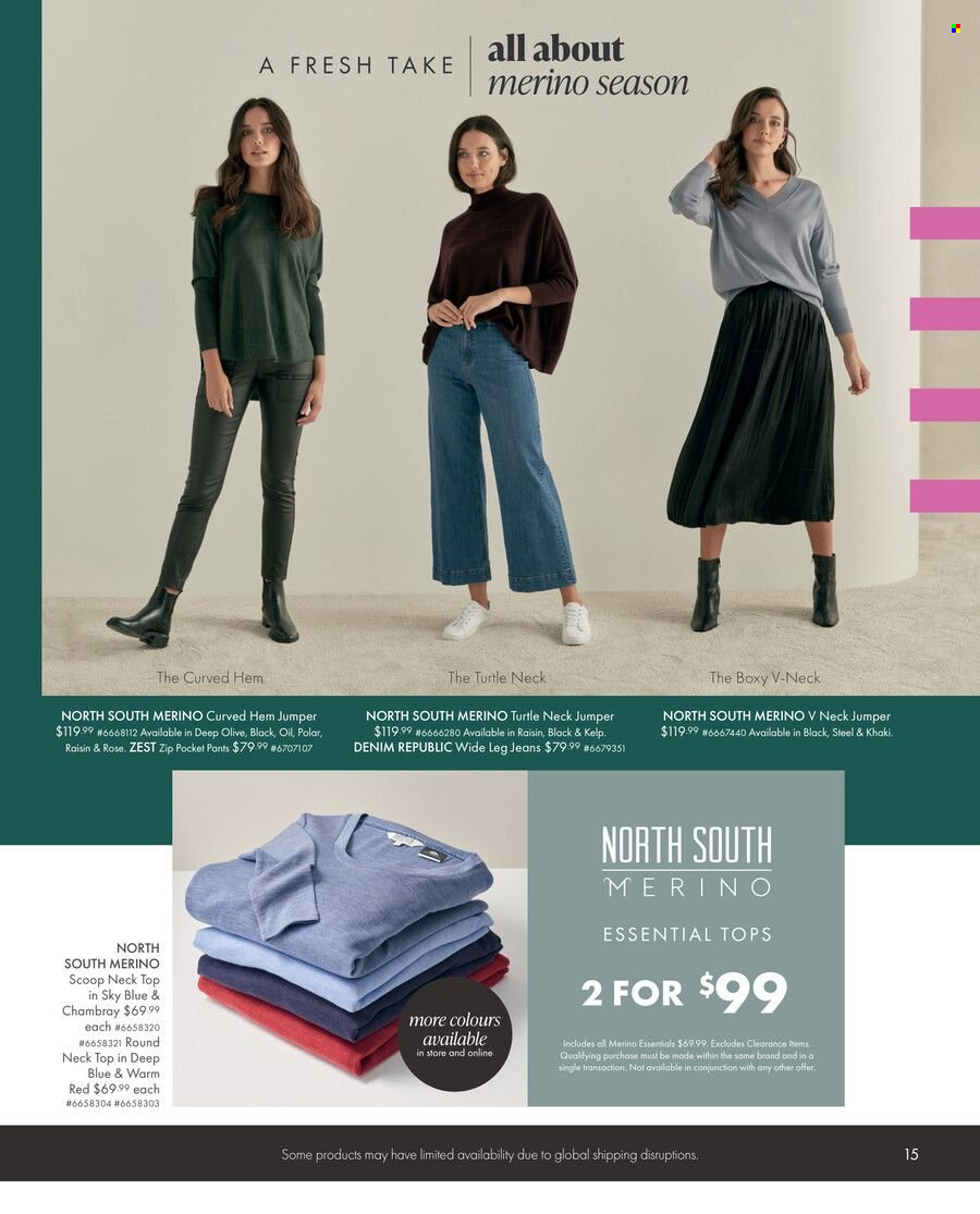 thumbnail - Farmers mailer - Sales products - jeans, pants, tops, sweater. Page 15.