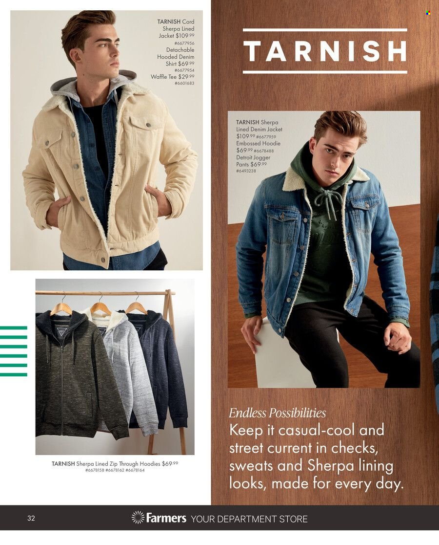 thumbnail - Farmers mailer - Sales products - jacket, pants, shirt, t-shirt, sherpa, hoodie. Page 32.