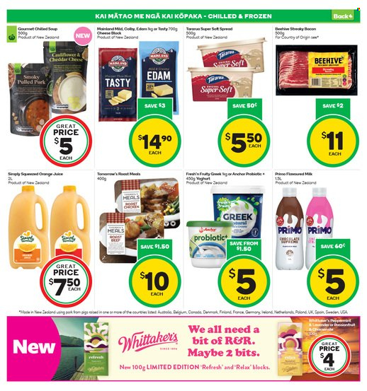 thumbnail - Countdown mailer - 23.05.2022 - 29.05.2022 - Sales products - soup, pulled pork, edam cheese, cheese, milk, flavoured milk, Anchor, Whittaker's, orange juice, juice, pork meat. Page 9.