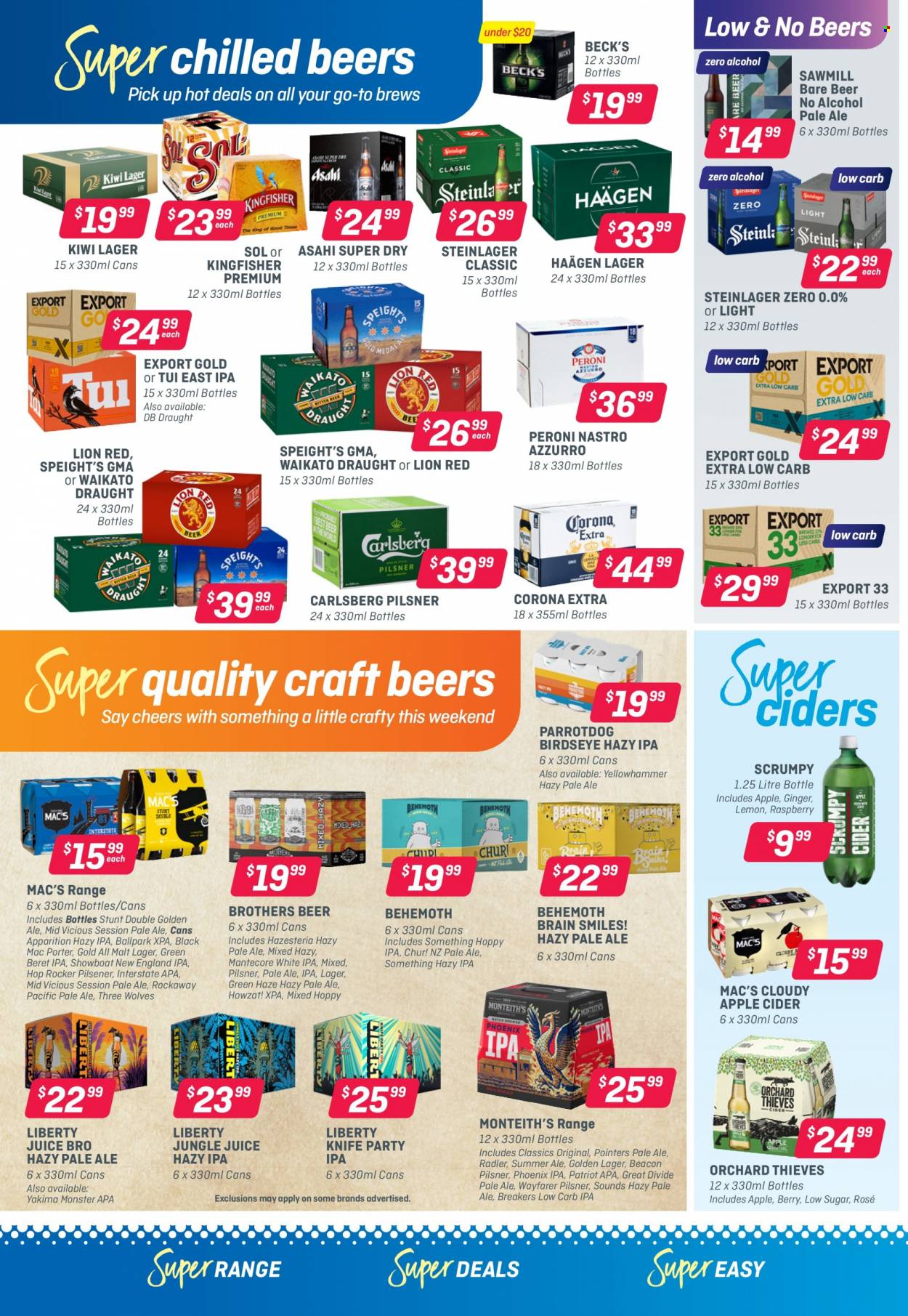 thumbnail - Super Liquor mailer - 13.06.2022 - 26.06.2022 - Sales products - wine, alcohol, rosé wine, apple cider, BROTHERS, cider, beer, Corona Extra, Carlsberg, Steinlager, Peroni, Mac’s, Beck's, Sol, Lager, IPA. Page 2.