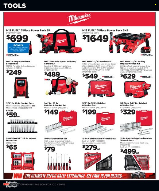 thumbnail - Repco mailer - 15.06.2022 - 30.06.2022 - Sales products - Milwaukee, screwdriver, impact driver, socket set, screwdriver set. Page 4.