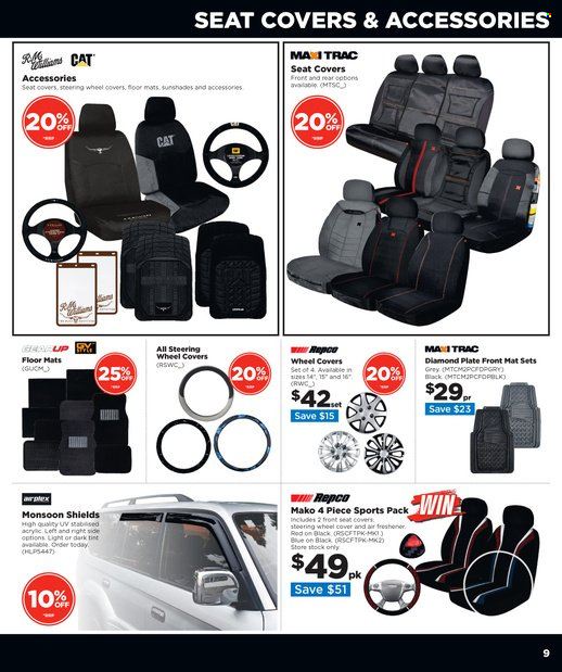 thumbnail - Repco mailer - 15.06.2022 - 30.06.2022 - Sales products - plate, car seat cover, air freshener, wheel covers. Page 9.
