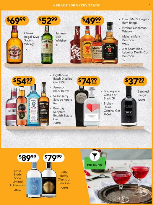 thumbnail - Liquorland mailer - 20.06.2022 - 03.07.2022 - Sales products - bourbon, gin, rum, whiskey, irish whiskey, Jameson, Chivas Regal, Jim Beam, cinnamon whisky, scotch whisky, whisky. Page 5.