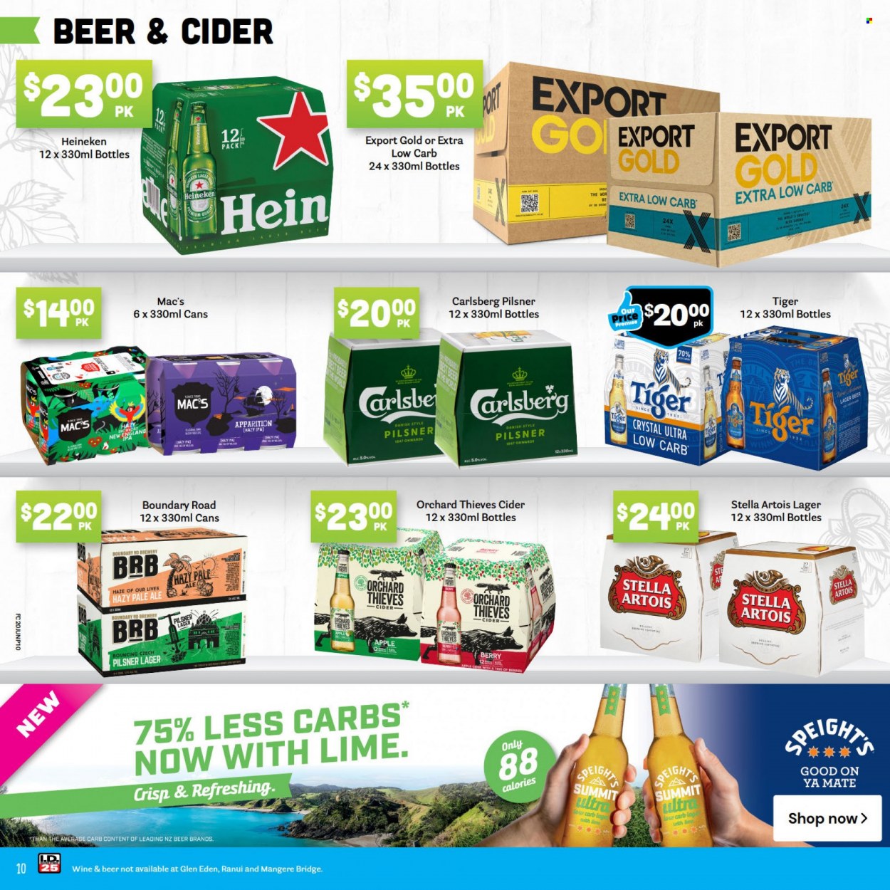 thumbnail - Fresh Choice mailer - 20.06.2022 - 26.06.2022 - Sales products - wine, cider, Heineken, Carlsberg, Mac’s, Lager, IPA, Stella Artois. Page 10.