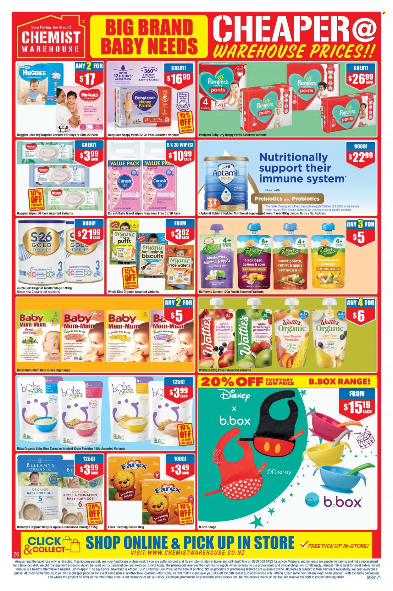thumbnail - Chemist Warehouse mailer - 23.06.2022 - 17.07.2022 - Sales products - Nestlé, wipes, Huggies, Pampers, pants, nappies, BabyLove, Disney, Mum, nutritional supplement. Page 26.