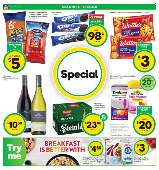 thumbnail - Countdown mailer - 27.06.2022 - 03.07.2022 - Sales products - Canterbury, Wattie's, Oreo, Ola, potato fries, chocolate, Kellogg's, biscuit, Cheetos, chips, Bluebird, Copper Kettle, Steinlager, Centrum. Page 5.