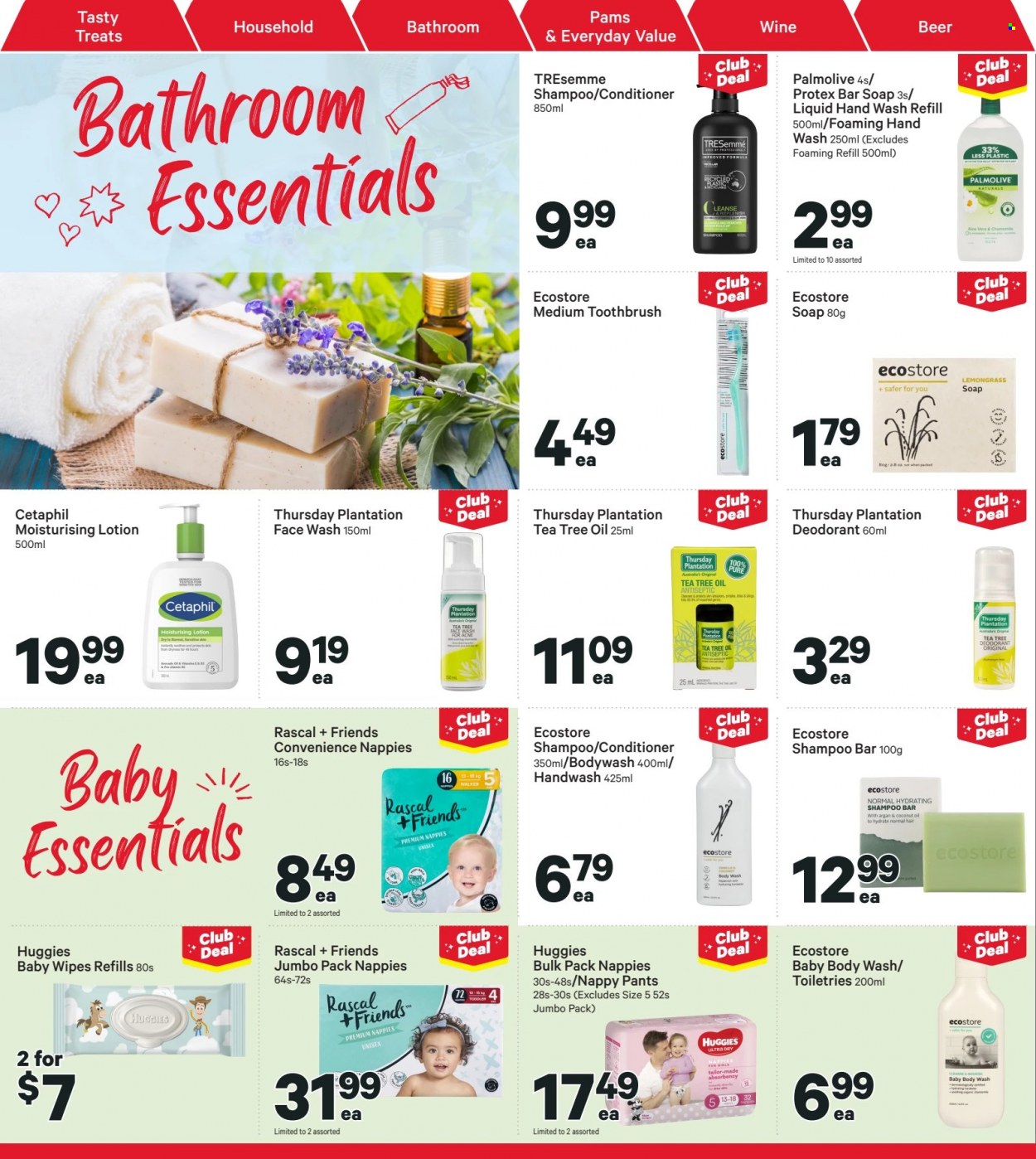 thumbnail - New World mailer - 27.06.2022 - 03.07.2022 - Sales products - oil, tea, wine, beer, wipes, Huggies, pants, baby wipes, nappies, body wash, shampoo, hand wash, Palmolive, Protex, face gel, soap bar, soap, toothbrush, face wash, conditioner, TRESemmé, body lotion, anti-perspirant, deodorant, tea tree oil. Page 28.