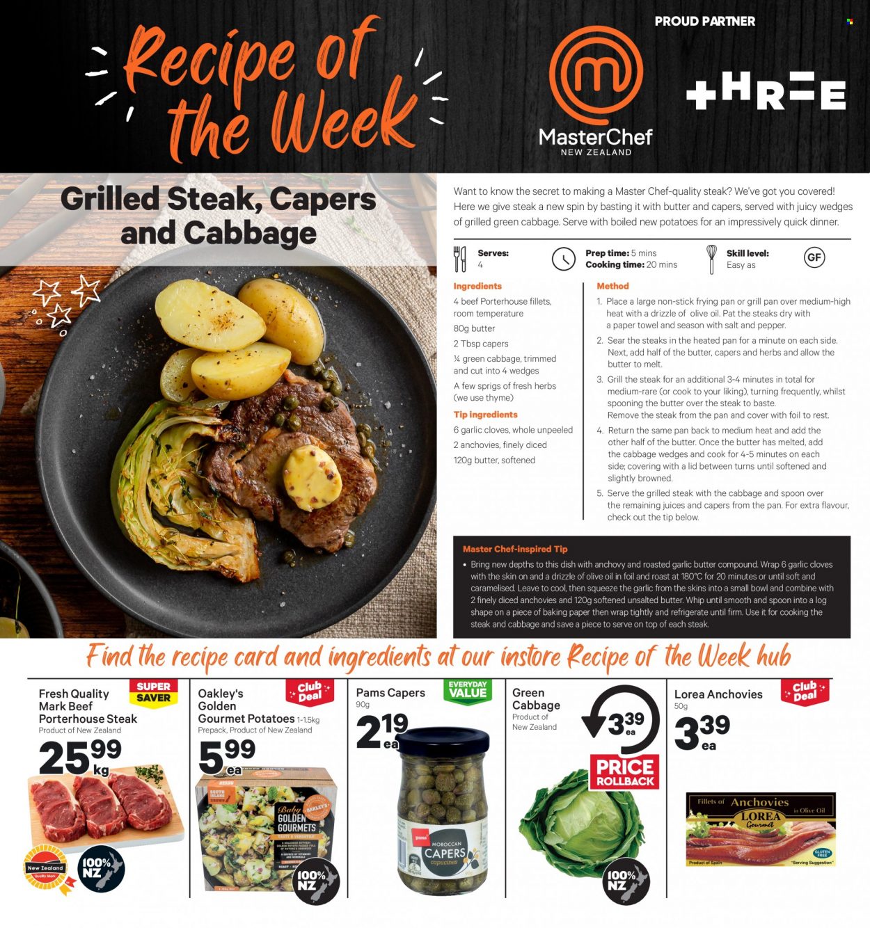 thumbnail - New World mailer - 27.06.2022 - 03.07.2022 - Sales products - anchovies, capers, cloves, juice, steak, lid, spoon, pan, grill pan. Page 4.