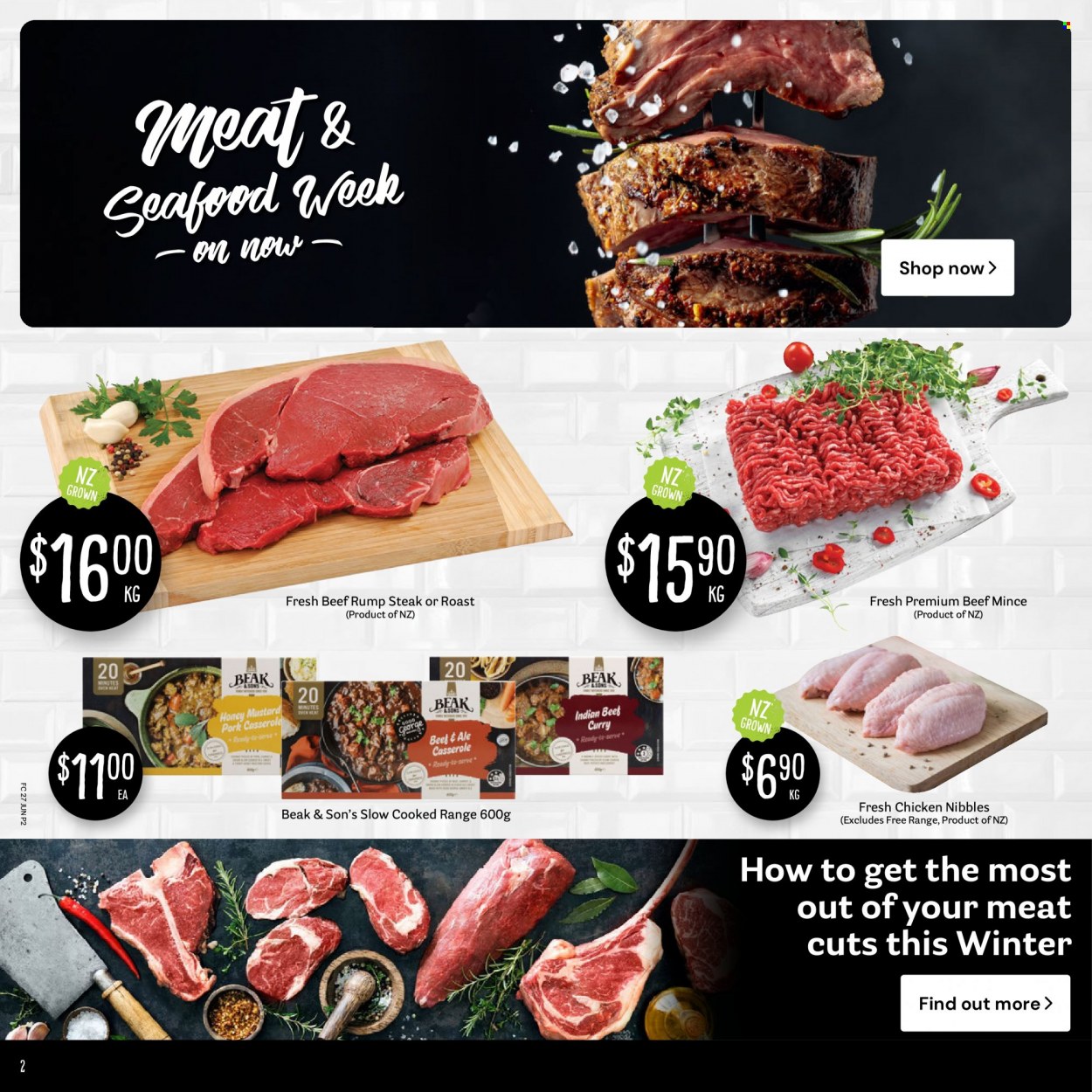 thumbnail - Fresh Choice mailer - 27.06.2022 - 03.07.2022 - Sales products - seafood, mustard, honey mustard, beef meat, ground beef, steak, rump steak. Page 2.
