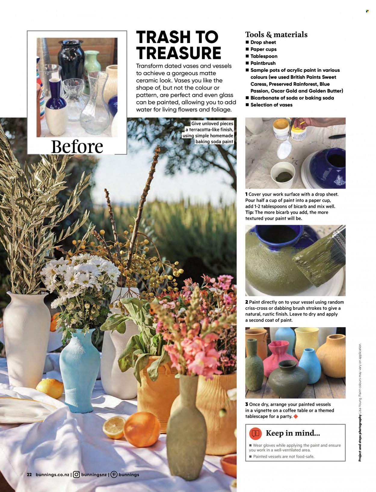 thumbnail - Bunnings Warehouse mailer - Sales products - table, coffee table, vase, brush, pot, plastic drop sheet. Page 22.