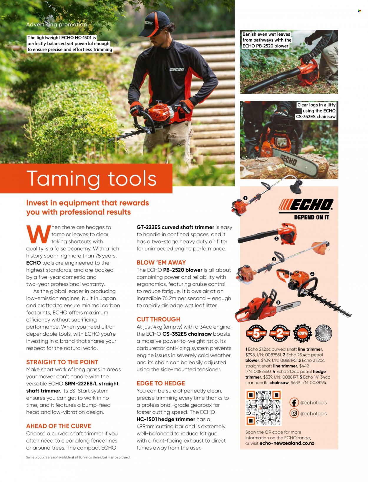 thumbnail - Bunnings Warehouse mailer - Sales products - chain saw, petrol blower, hedge trimmer, blower, Jiffy. Page 48.