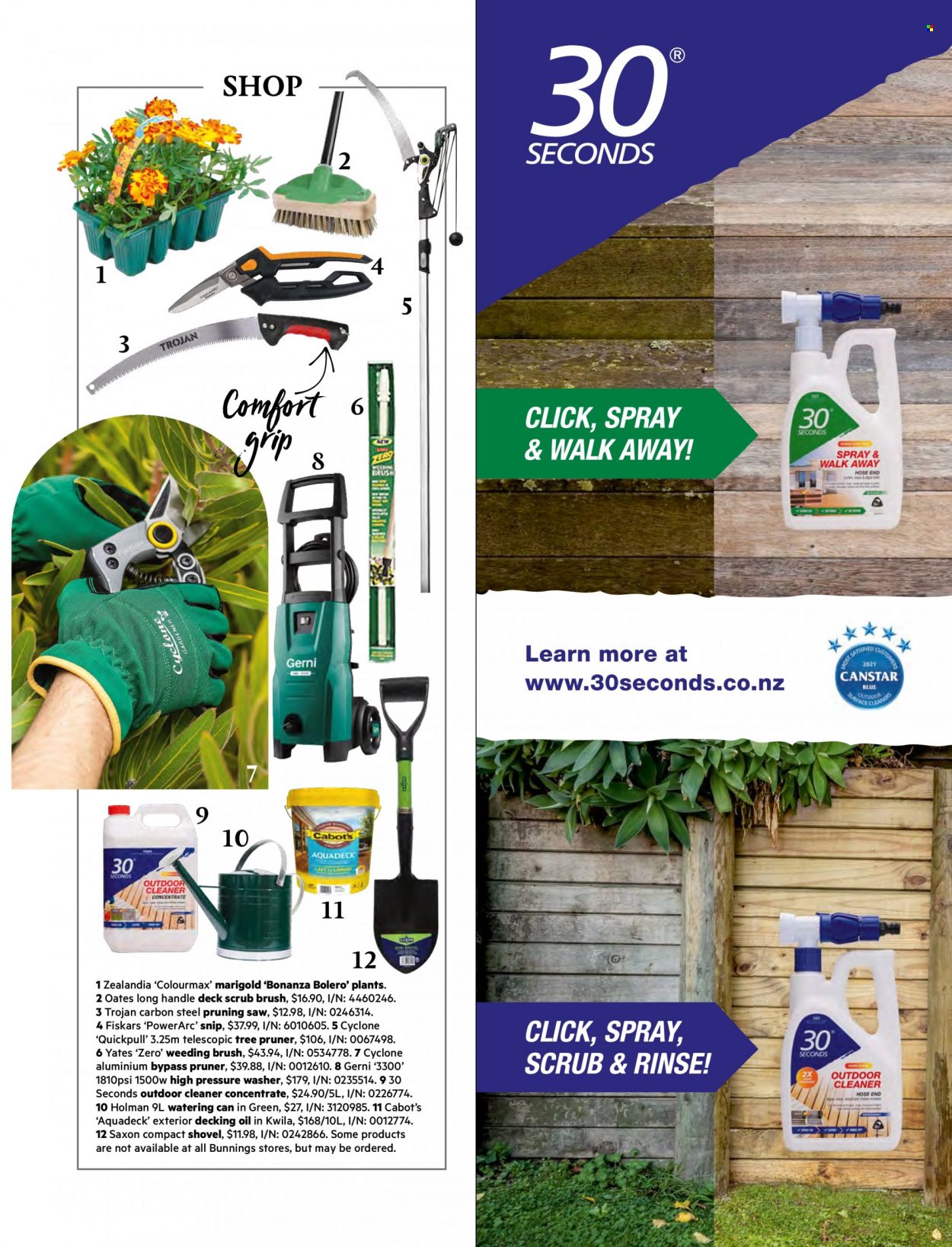 thumbnail - Bunnings Warehouse mailer - Sales products - cleaner, Fiskars, saw, shovel, tree pruner, pressure washer, watering can, Yates. Page 65.