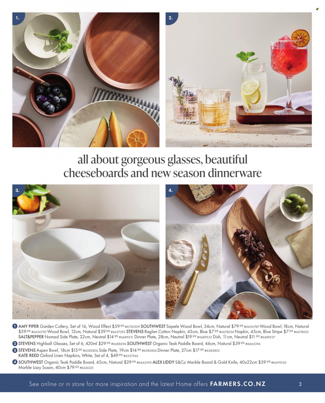 thumbnail - Farmers mailer - Sales products - knife, dinnerware set, plate, dinner plate, bowl, napkins, linens. Page 3.