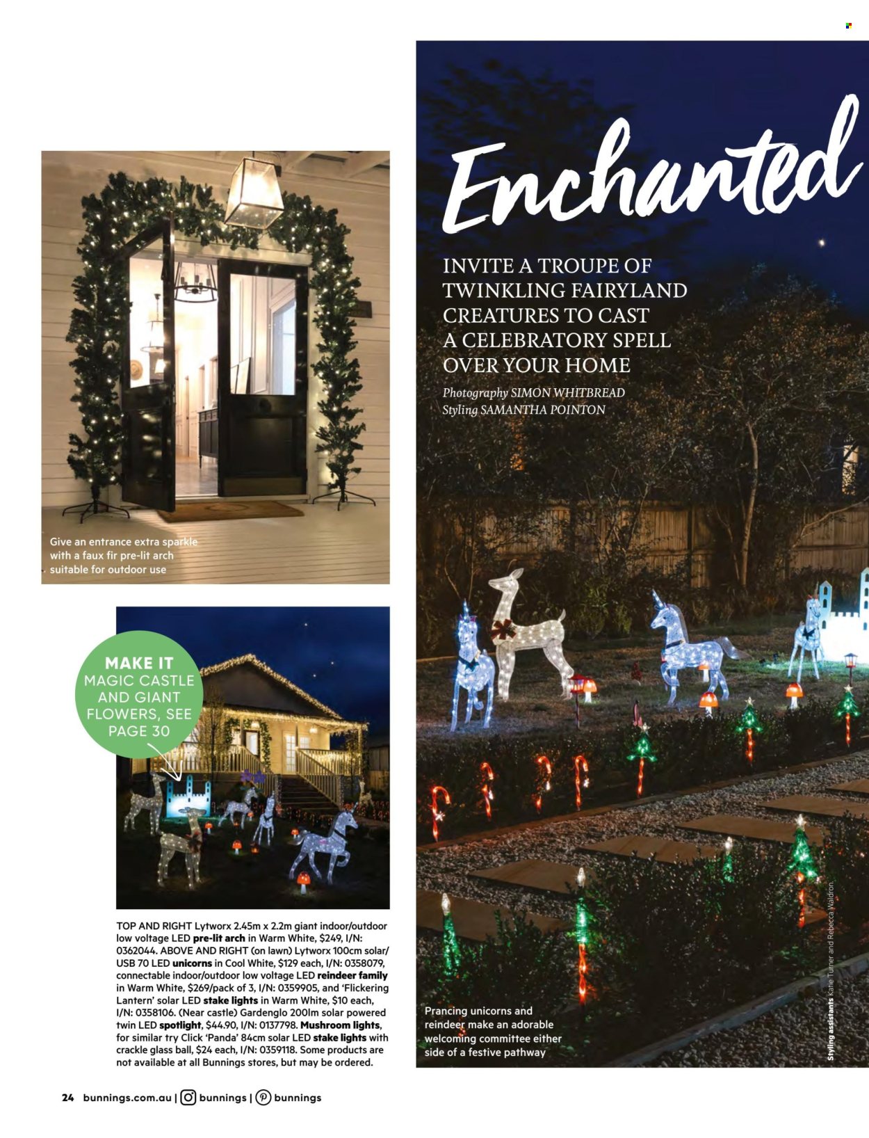 thumbnail - Bunnings Warehouse mailer - 01.11.2022 - 30.11.2022 - Sales products - reindeer, lantern, spotlight, solar led. Page 24.