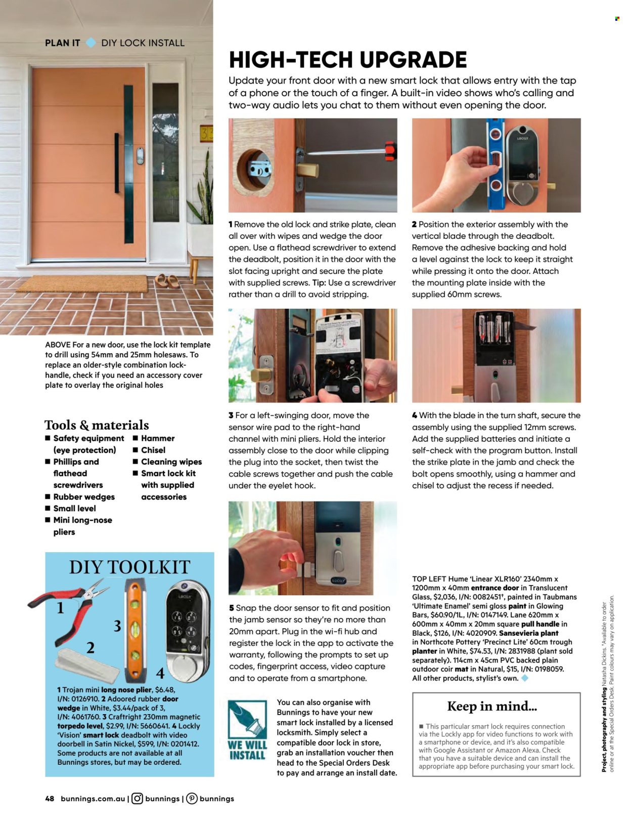 thumbnail - Bunnings Warehouse mailer - 01.11.2022 - 30.11.2022 - Sales products - desk, cleansing wipes, wipes, doorbell, video doorbell, adhesive, paint, screwdriver, hammer, pliers. Page 48.