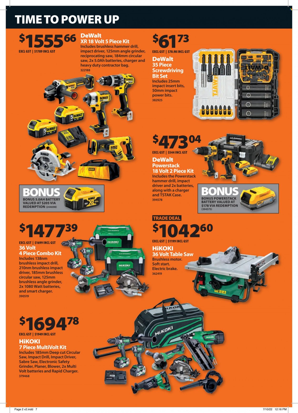 thumbnail - Mitre 10 mailer - 01.11.2022 - 30.11.2022 - Sales products - table, DeWALT, impact driver, grinder, circular saw, saw, angle grinder, planer, reciprocating saw, table saw, combo kit, blower. Page 2.