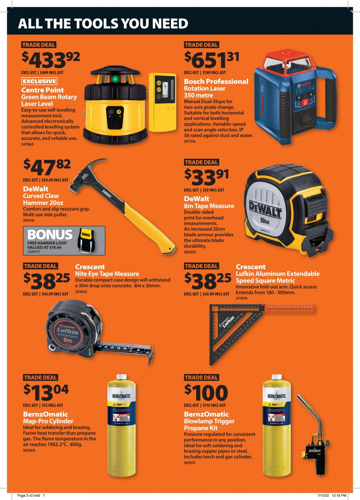 thumbnail - Mitre 10 mailer - 01.11.2022 - 30.11.2022 - Sales products - Bosch, DeWALT, claw hammer, measuring tape. Page 3.