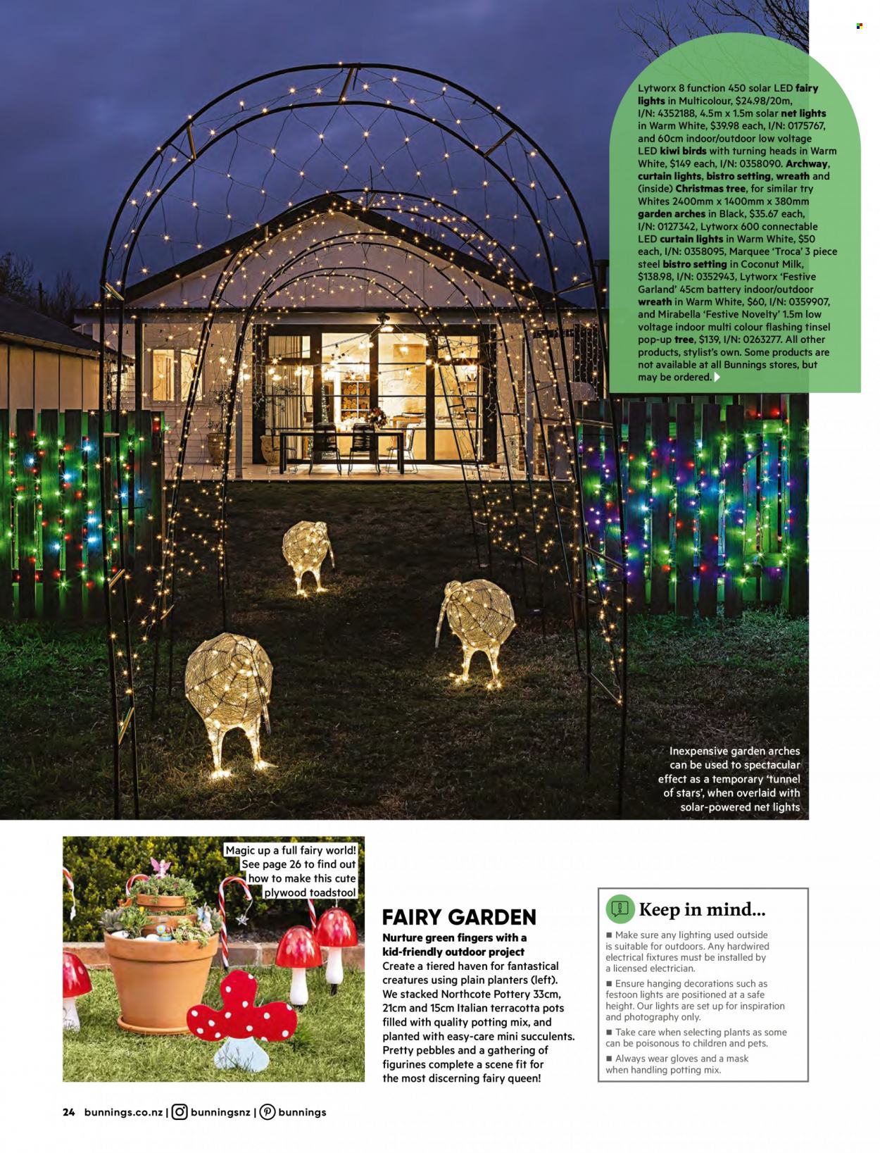 thumbnail - Bunnings Warehouse mailer - Sales products - wreath, christmas tree, garland, pot, curtain, lighting, plywood, succulent, potting mix, solar led. Page 24.