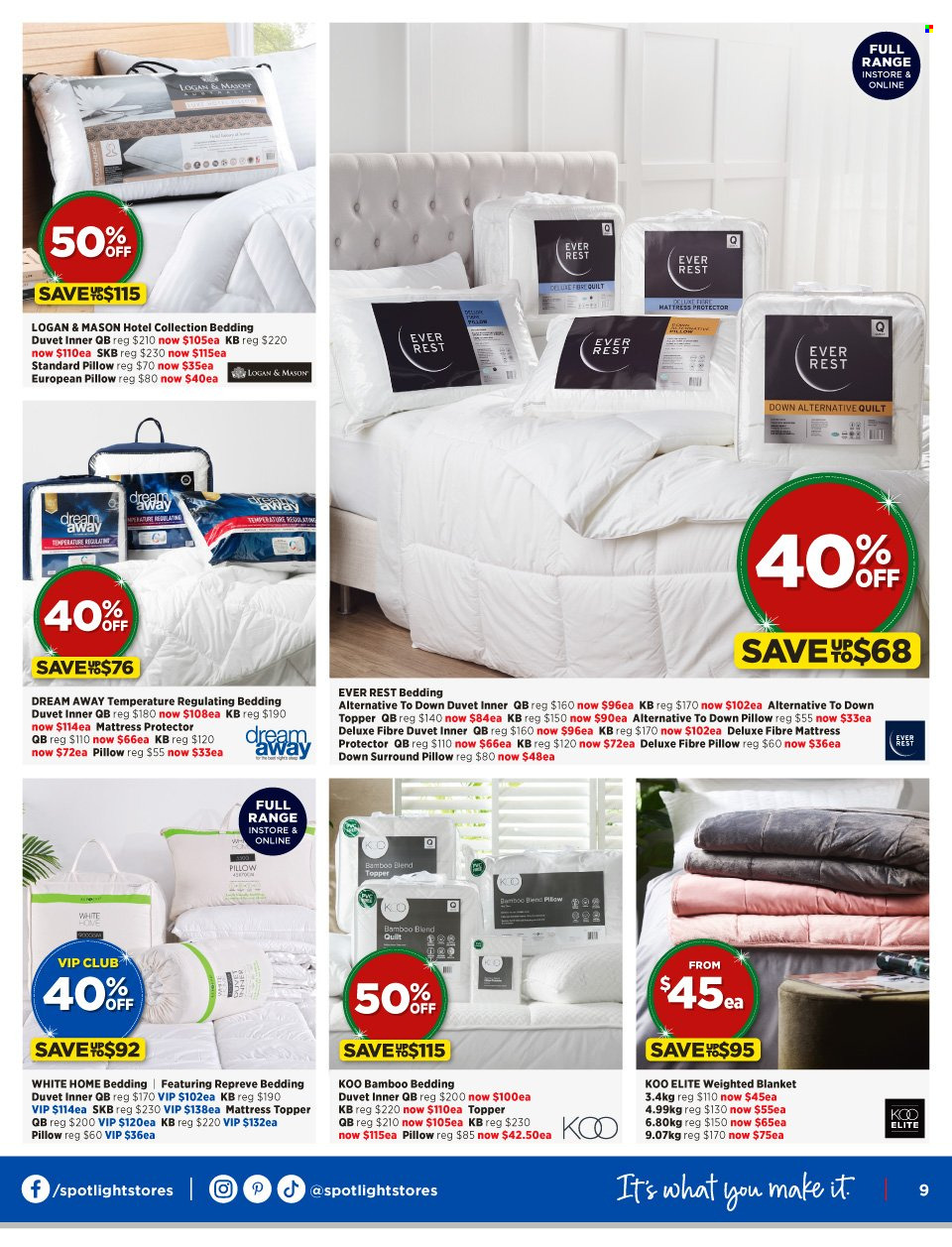 thumbnail - Spotlight mailer - 16.11.2022 - 04.12.2022 - Sales products - bedding, blanket, duvet, topper, pillow, quilt, mattress protector. Page 9.
