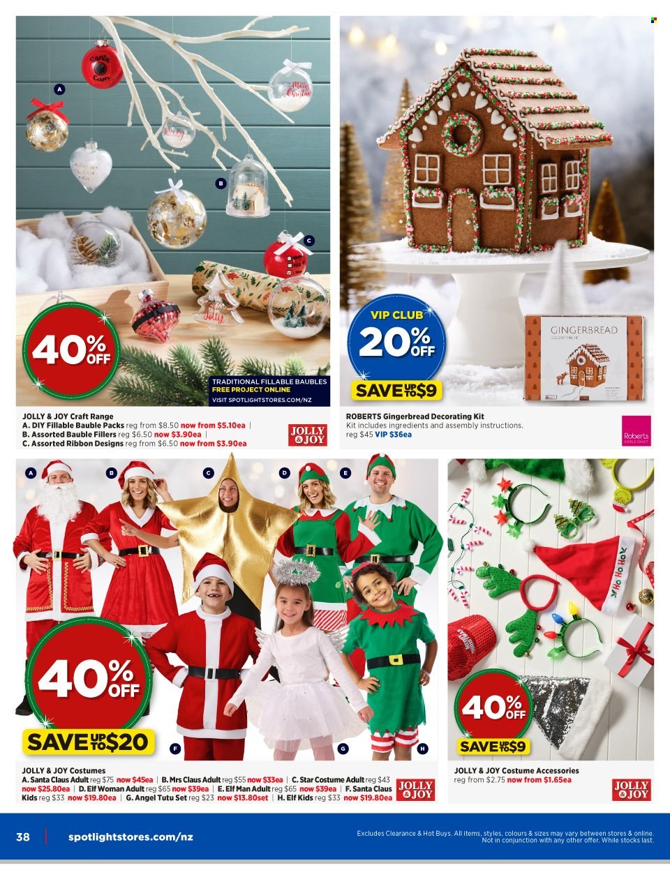 thumbnail - Spotlight mailer - 16.11.2022 - 04.12.2022 - Sales products - bauble, ribbon, Elf, Santa Claus, costume. Page 38.