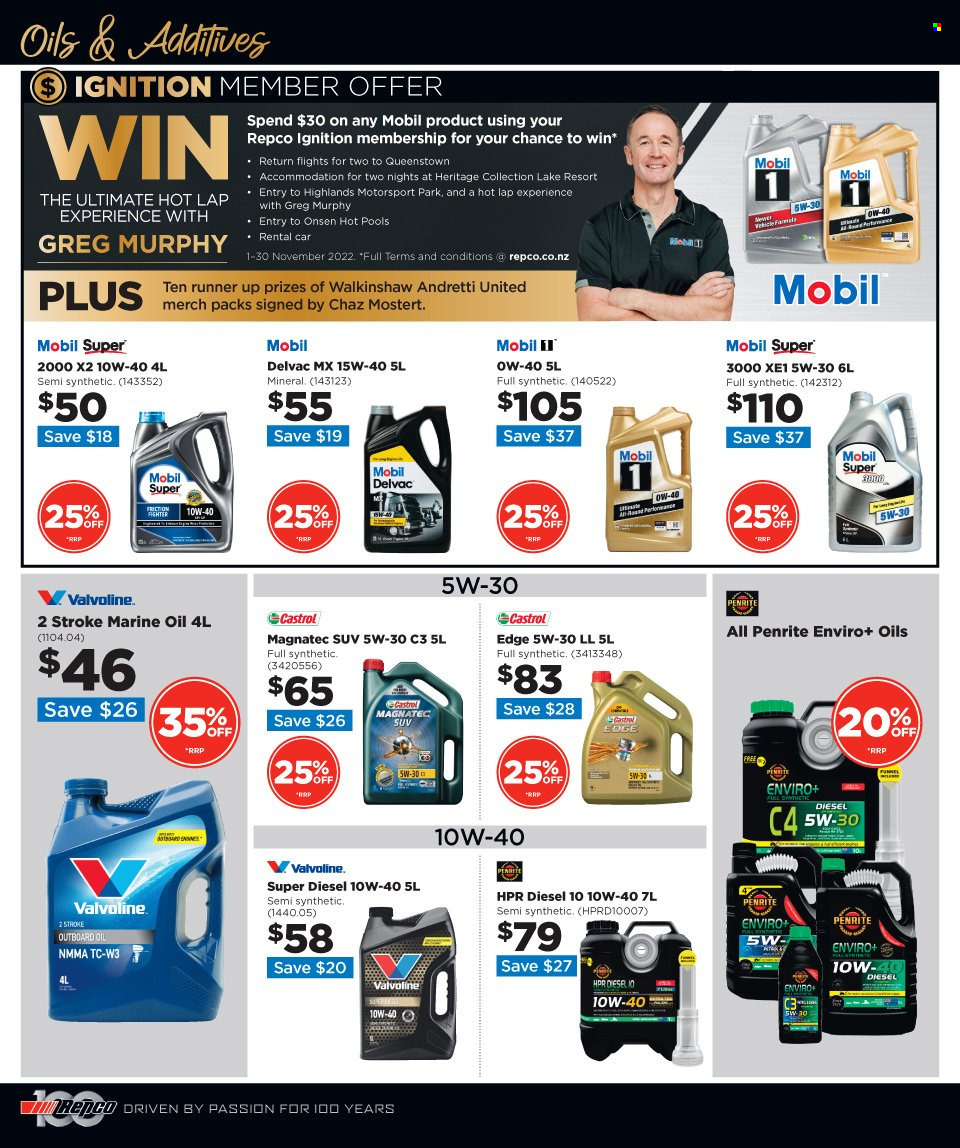 thumbnail - Repco mailer - 16.11.2022 - 29.11.2022 - Sales products - vehicle, Penrite, Mobil, Valvoline, Castrol. Page 14.
