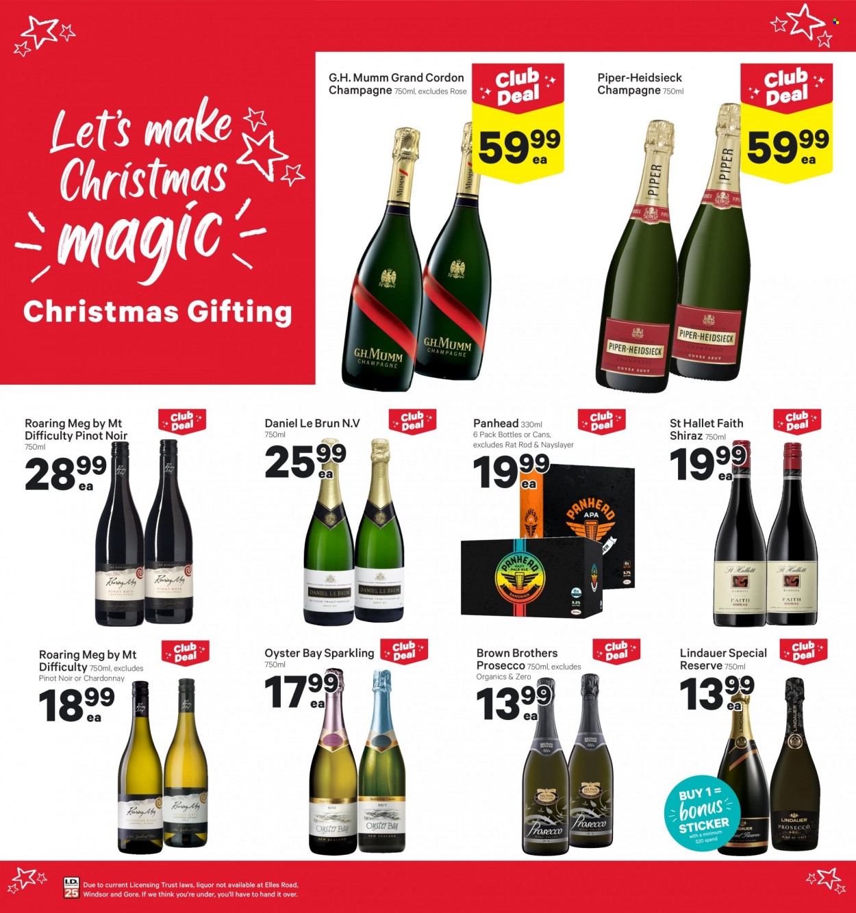 thumbnail - New World mailer - 21.11.2022 - 27.11.2022 - Sales products - oysters, red wine, sparkling wine, white wine, champagne, prosecco, Chardonnay, wine, Pinot Noir, Cuvée, Daniel Le Brun, Lindauer, Shiraz, rosé wine, BROTHERS, sticker. Page 25.
