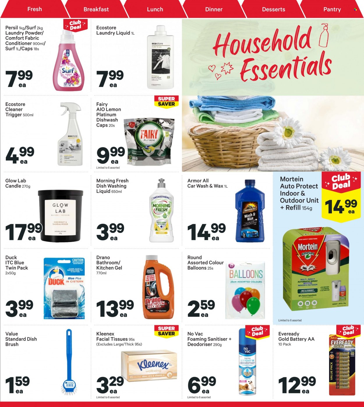 thumbnail - New World mailer - 21.11.2022 - 27.11.2022 - Sales products - Kleenex, tissues, cleaner, Mortein, Fairy, Persil, laundry detergent, laundry powder, Surf, Comfort softener, dishwashing liquid, facial tissues, brush, dish brush, balloons, candle, battery, Eveready. Page 35.