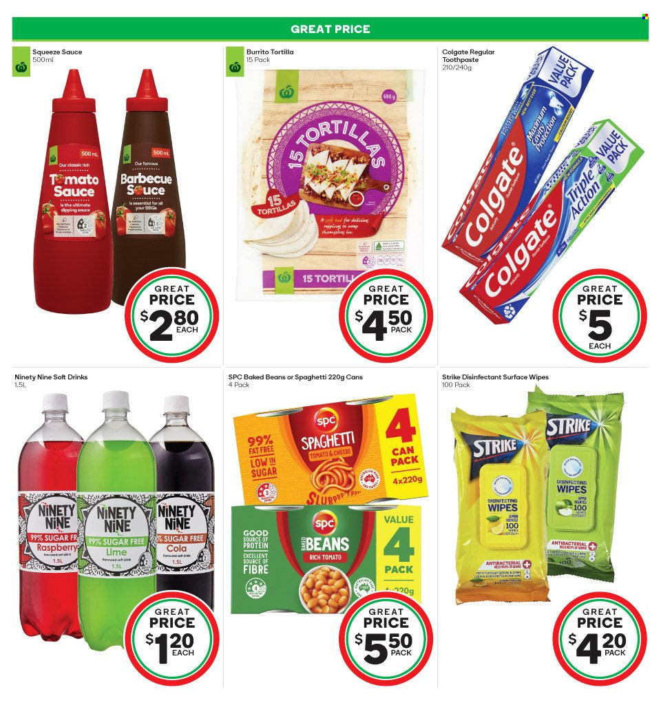 thumbnail - Countdown mailer - 21.11.2022 - 27.11.2022 - Sales products - tortillas, beans, sauce, burrito, cheese, tomato sauce, baked beans, BBQ sauce, soft drink, rum, wipes, desinfection, Colgate, toothpaste. Page 18.