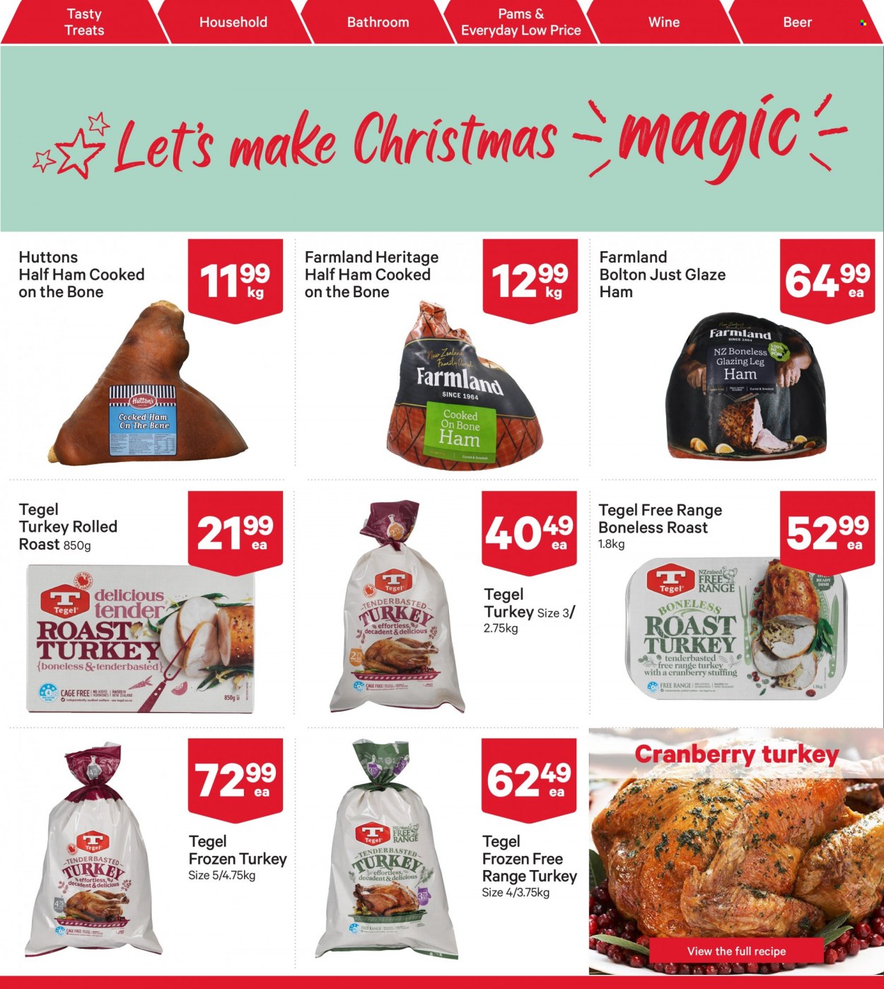 thumbnail - New World mailer - 28.11.2022 - 04.12.2022 - Sales products - cooked ham, half ham, ham, leg ham, cage free eggs, wine, beer, whole turkey. Page 40.