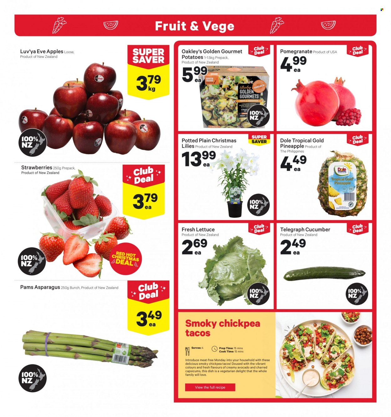 thumbnail - New World mailer - 28.11.2022 - 04.12.2022 - Sales products - potatoes, Dole, capsicum, strawberries, pineapple, apples, pomegranate. Page 11.