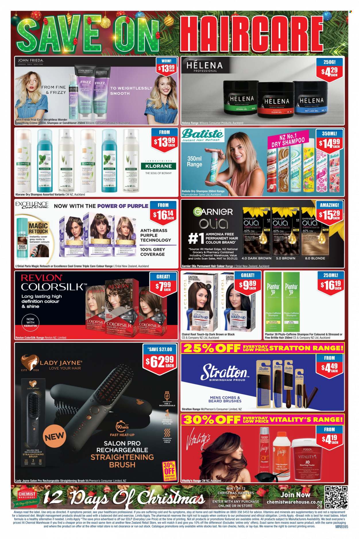 thumbnail - Chemist Warehouse mailer - 28.11.2022 - 24.12.2022 - Sales products - shampoo, Garnier, L’Oréal, Root Touch-Up, Clairol, conditioner, Revlon, hair color, John Frieda, Klorane, brush. Page 29.