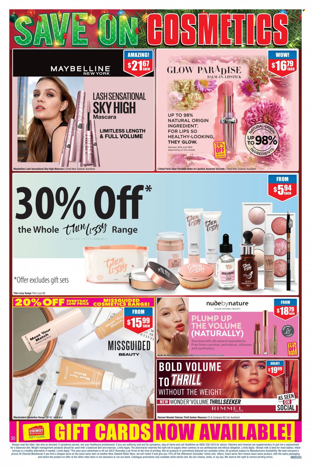 thumbnail - Chemist Warehouse mailer - 28.11.2022 - 24.12.2022 - Sales products - L’Oréal, lipstick, mascara, Maybelline, Rimmel, Thin Lizzy. Page 30.